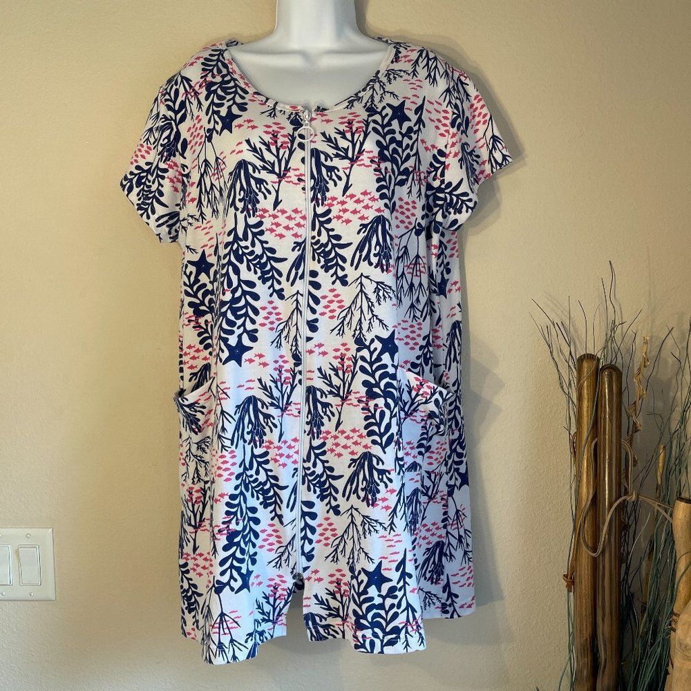 Palm Grove terry tropical sea life zip front robe L sleep or swim